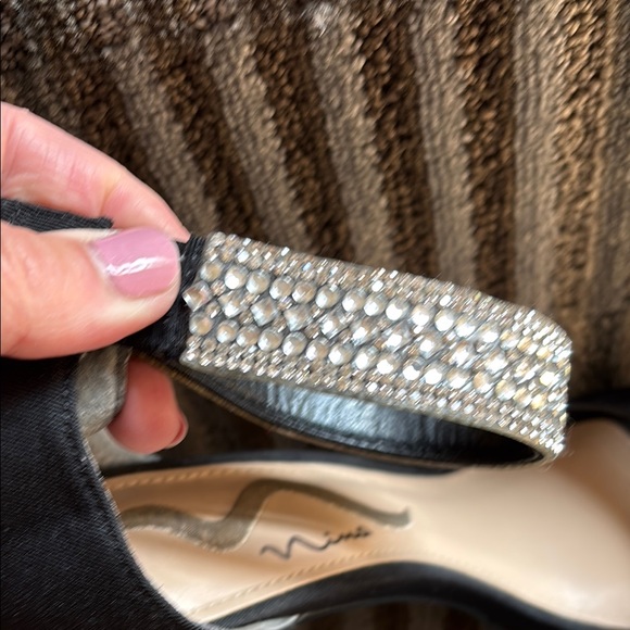 Nina Black Heels with Rhinestone Ankle Strap - Picture 2 of 5